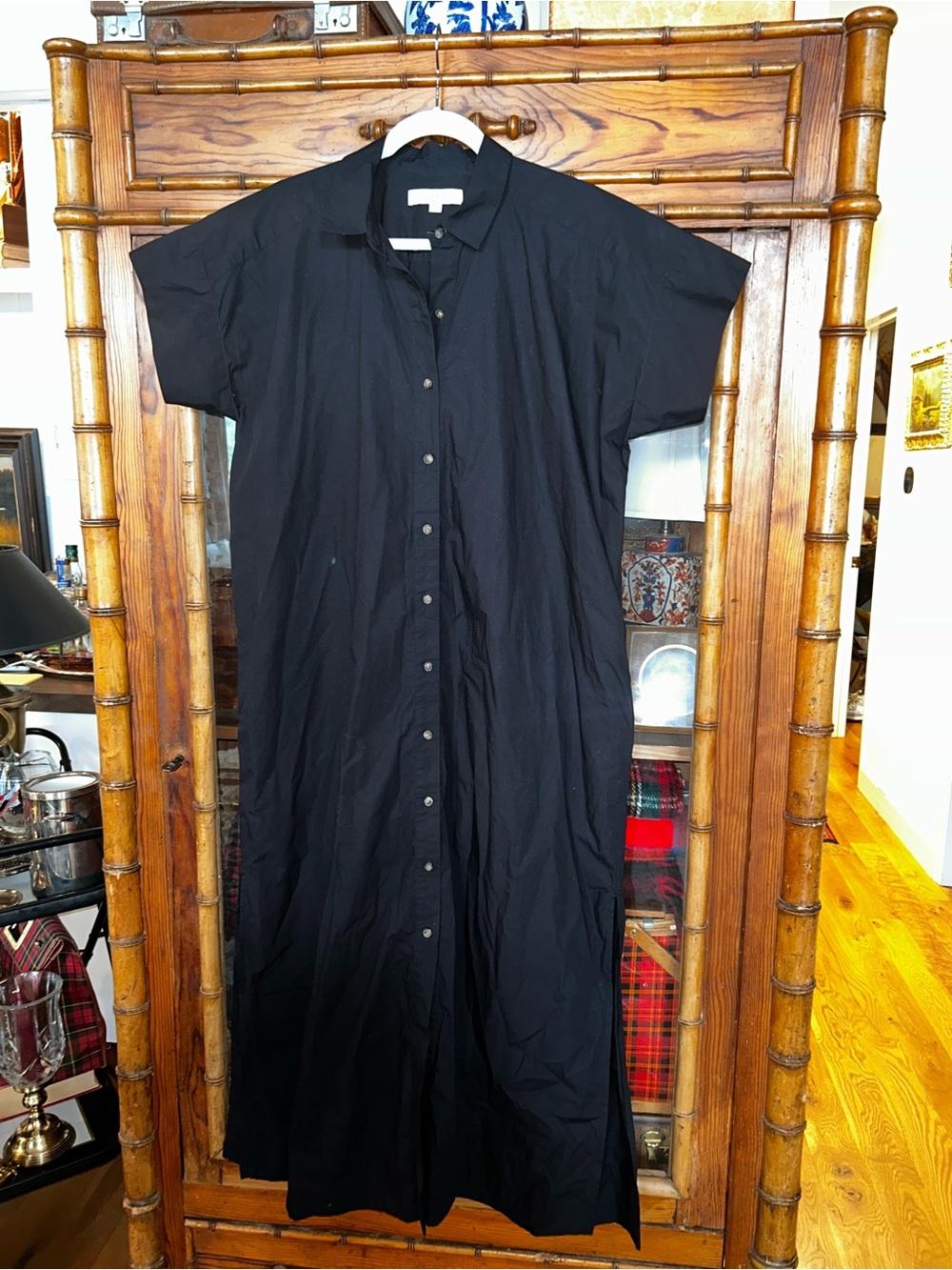 Ann Taylor Black Button-Front Maxi Shirt Dress